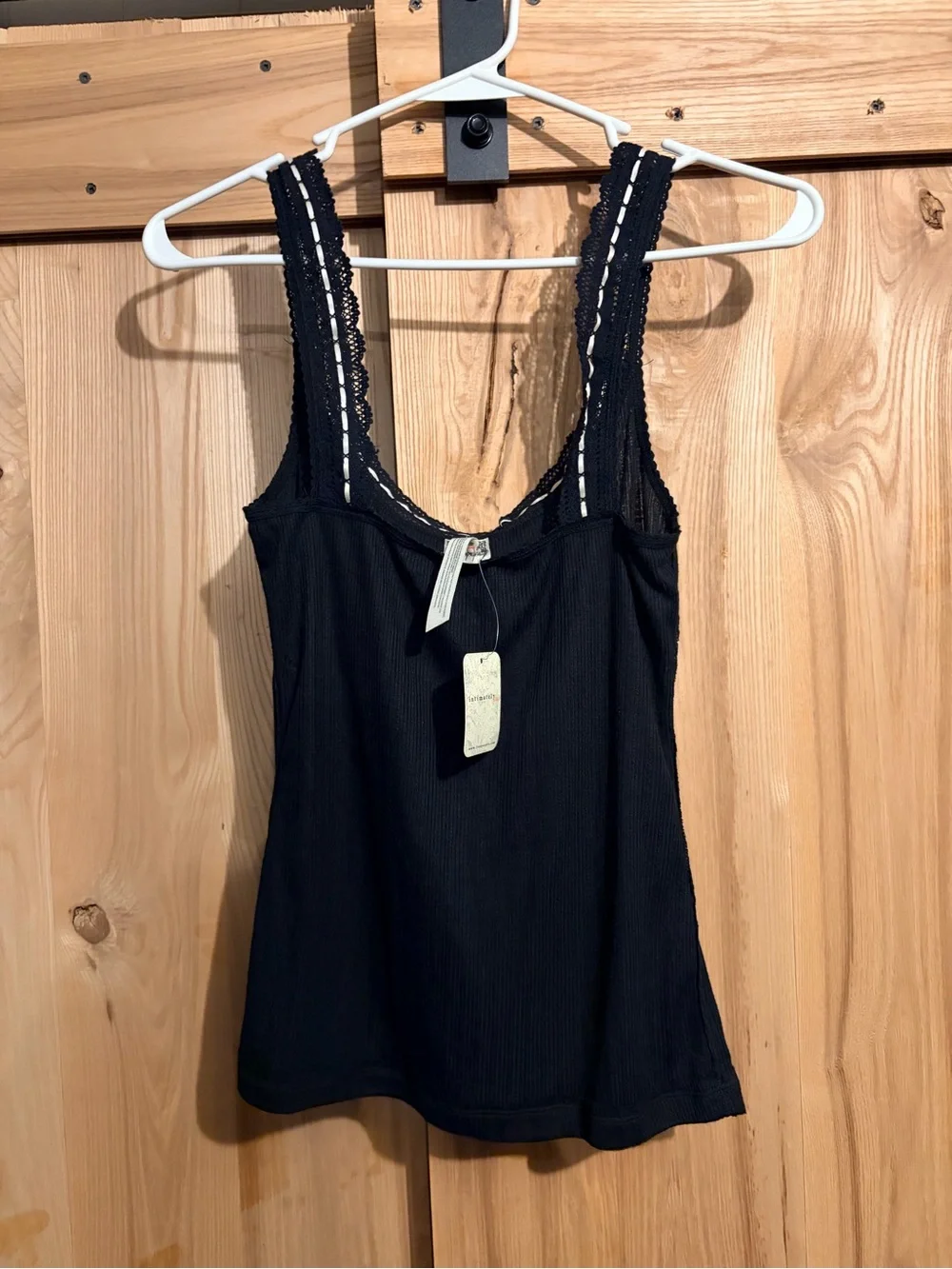 Free People Black Lace-Trim Ribbed Tank Top - Women